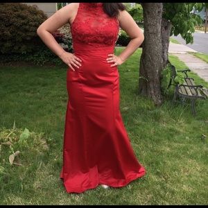 red prom dress with sequins
